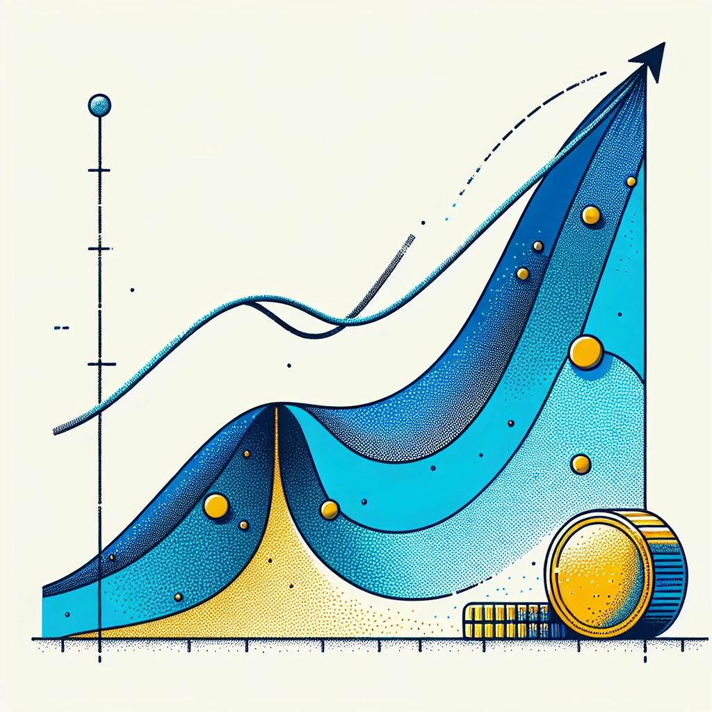 A minimalist line graph with an upward trend and a single gold coin, illustrating financial growth.