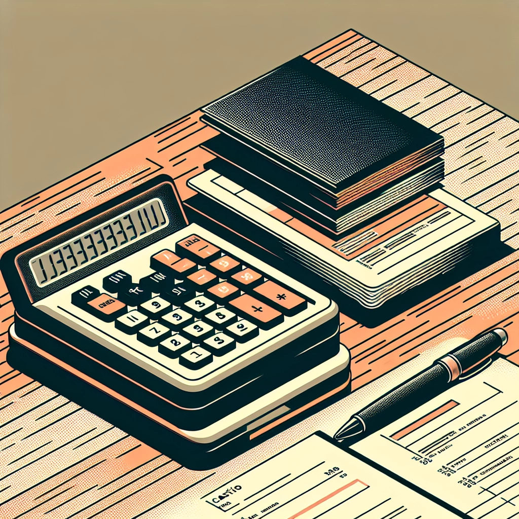 Calculator and tax forms on wooden desk showing charitable giving calculations