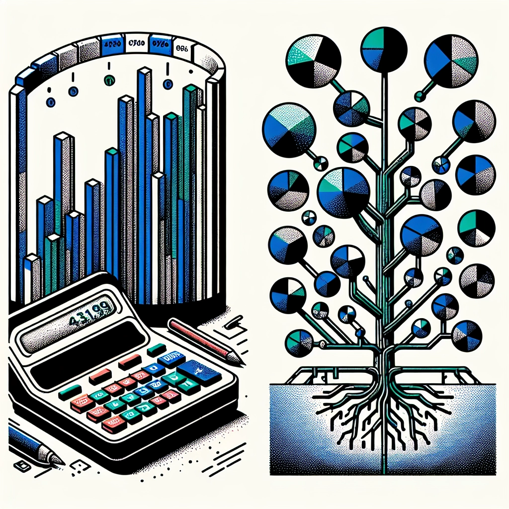 Financial calculator showing charitable impact calculations beside a thriving plant symbolizing compound growth