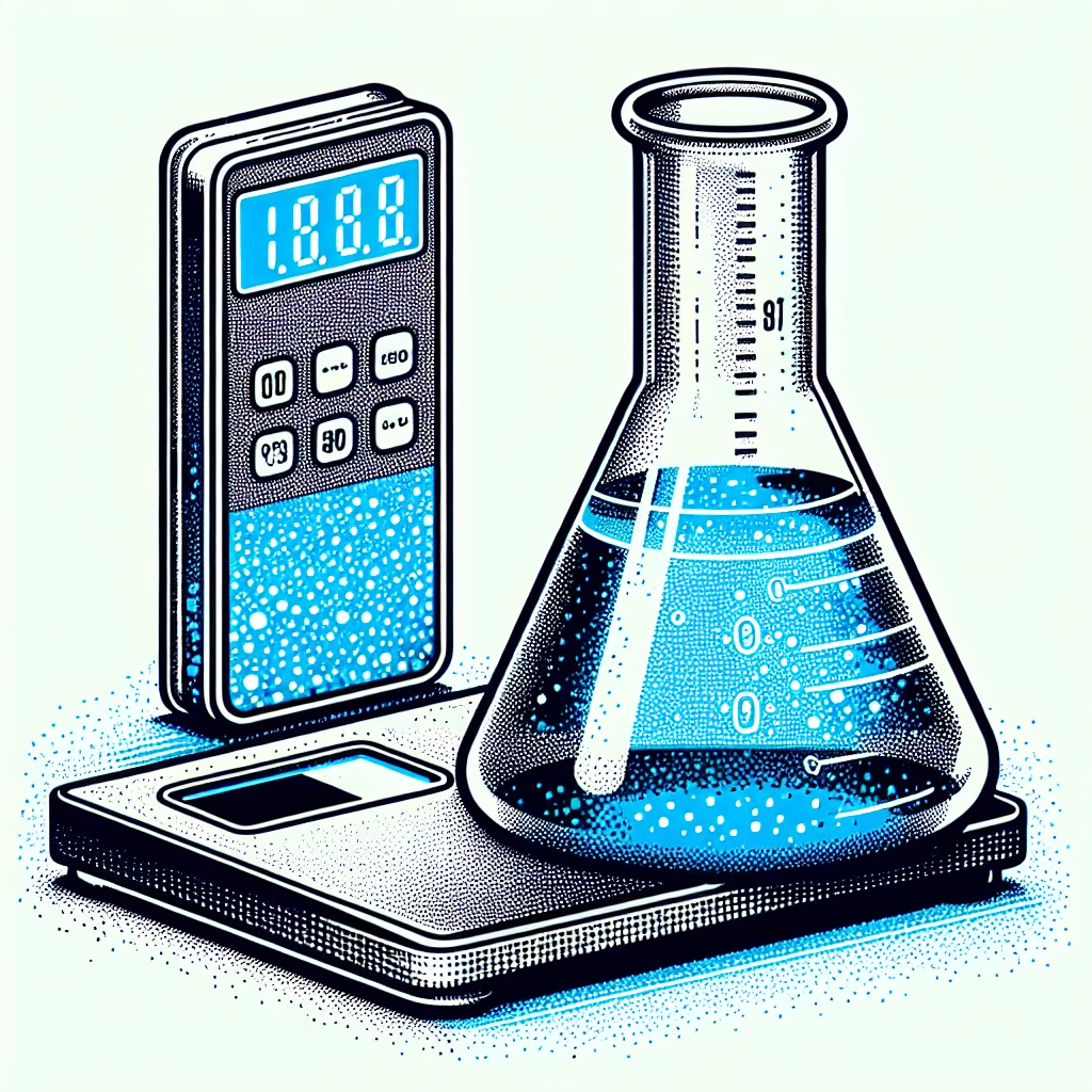 Medical beaker and digital scale showing precise measurements on white surface