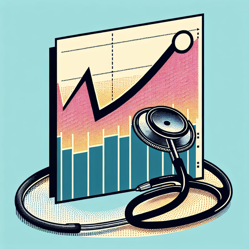 Minimalist downward trending line graph with stethoscope showing decline in mortality risk.