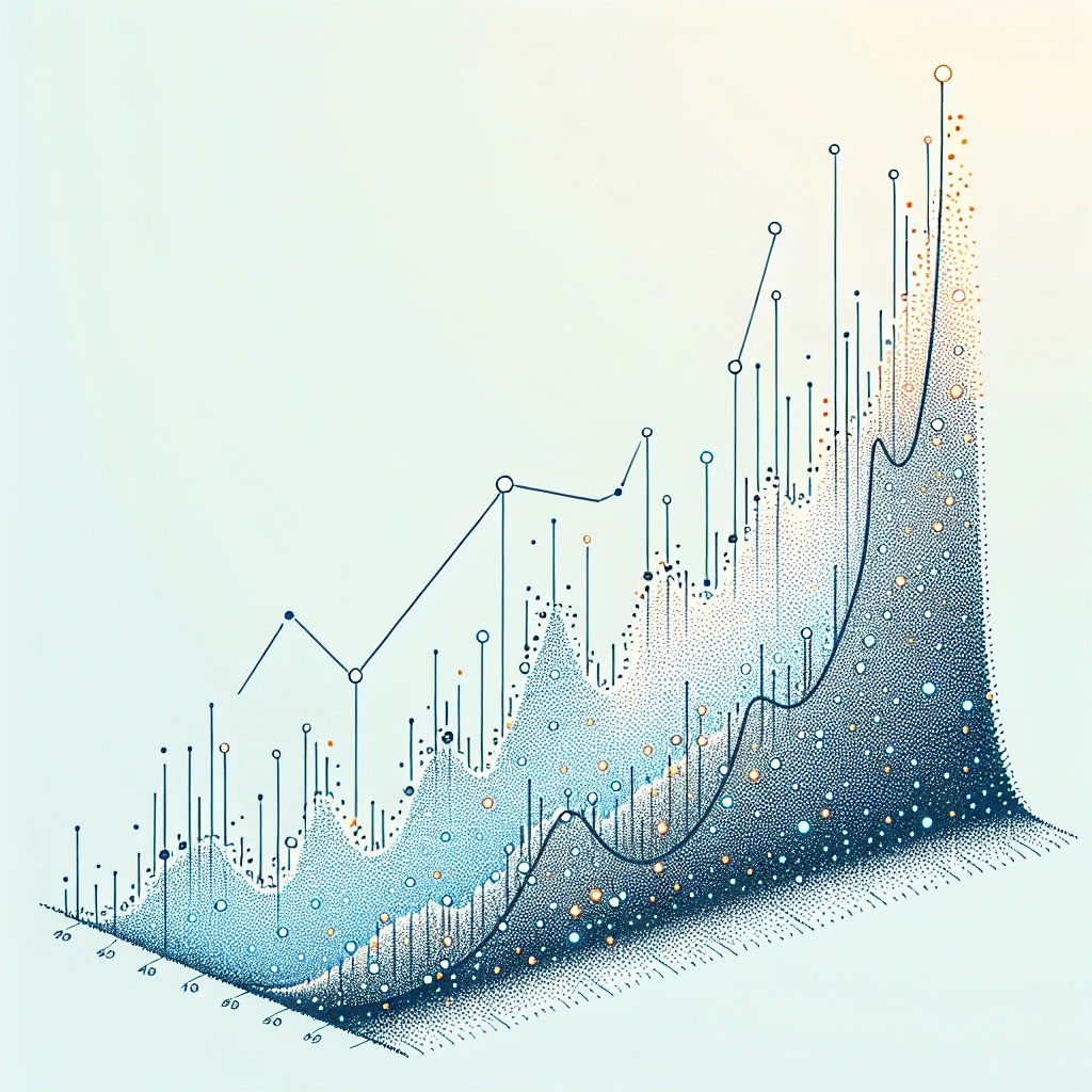 Simple ascending line graph made of connected blue dots showing charitable impact growth.