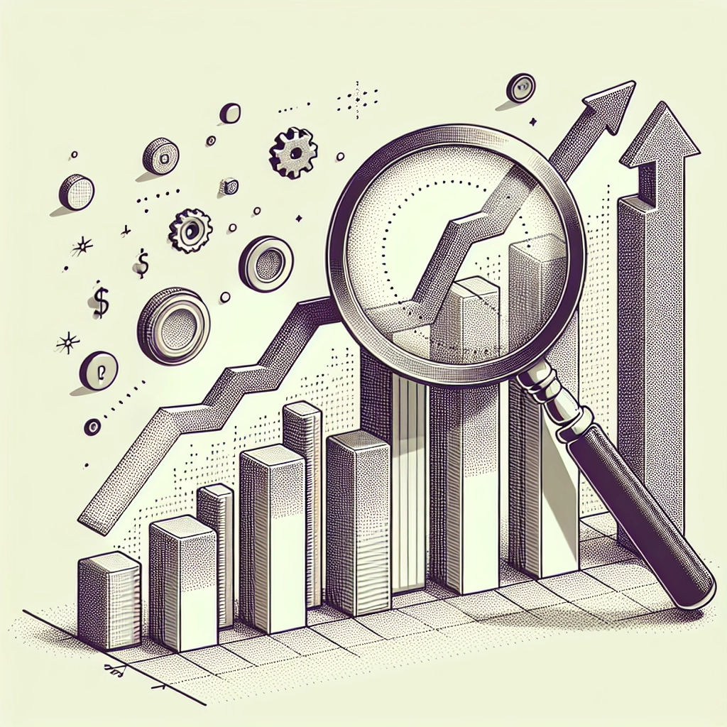 Simple line graph with magnifying glass examining data point